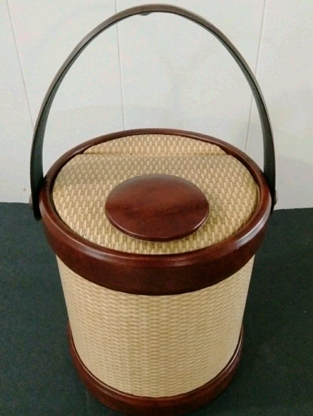 MCM Faux Leather/Tweed Ice Bucket Flip Top Lid EUC